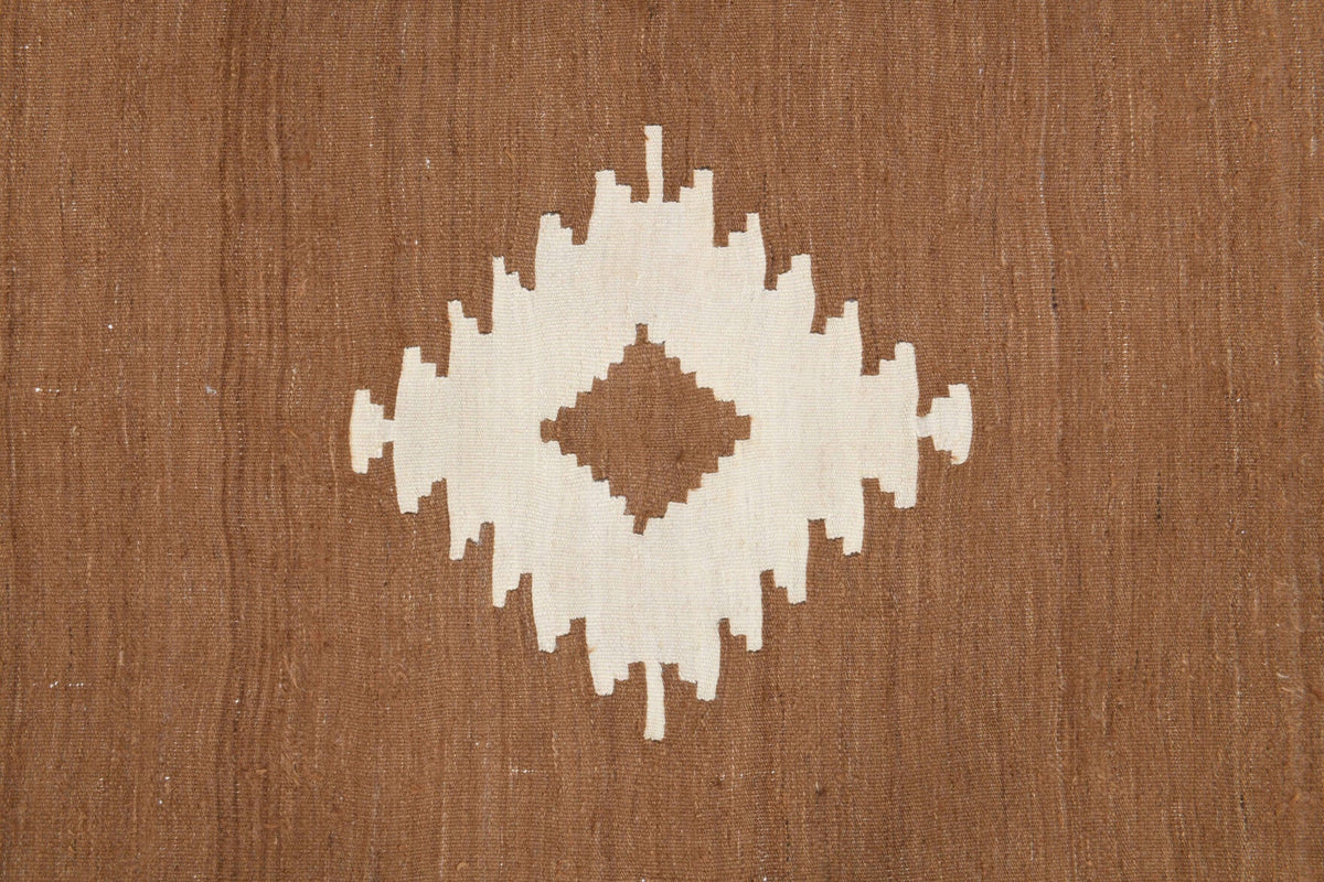 Kahverengi renkli el dokuma vintage kilim, %100 yün dokuma