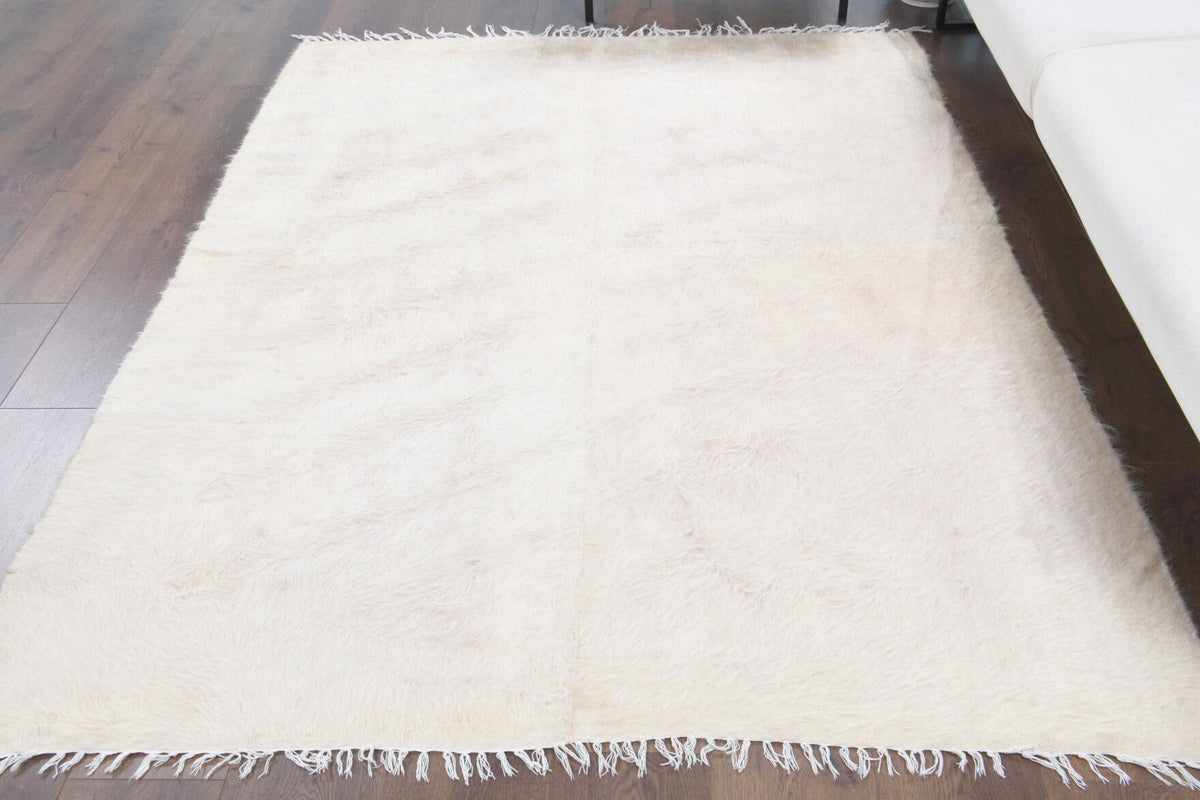 El yapımı vintage halı 157x211 cm düz desenli yün - yakın çekim doku detayı
