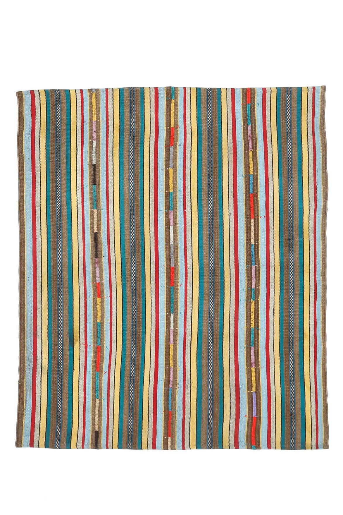 El yapımı vintage halı 157x188 cm çizgili desenli yün - üstten görünüm