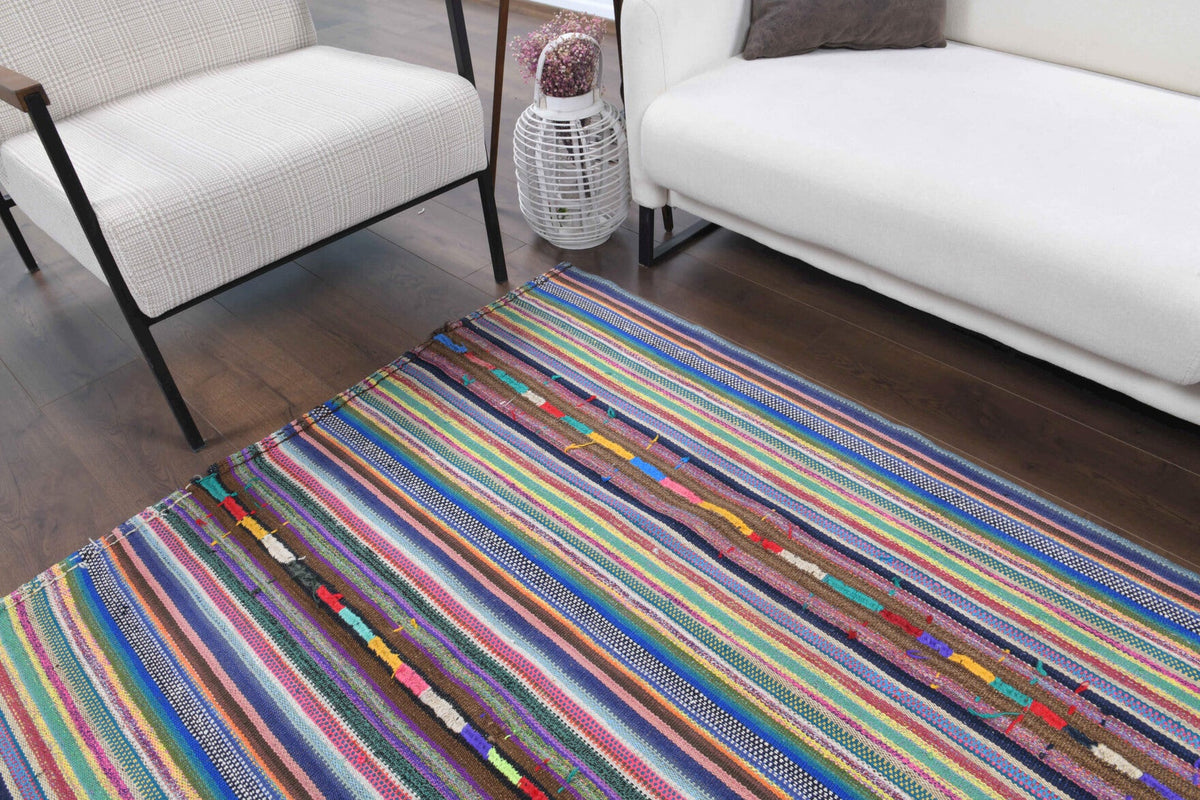Salon için çizgili el dokuma vintage kilim – 173x243 cm