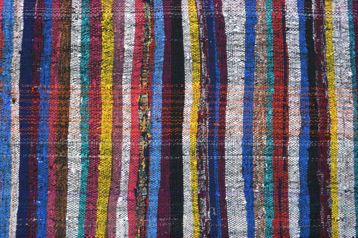 Kırmızı, mavi ve gri renkli el dokuma vintage kilim, %100 yün dokuma