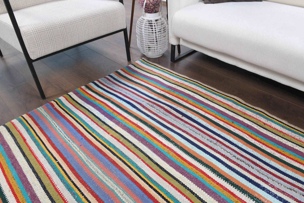 Salon için çizgili el dokuma vintage kilim – 165x250 cm