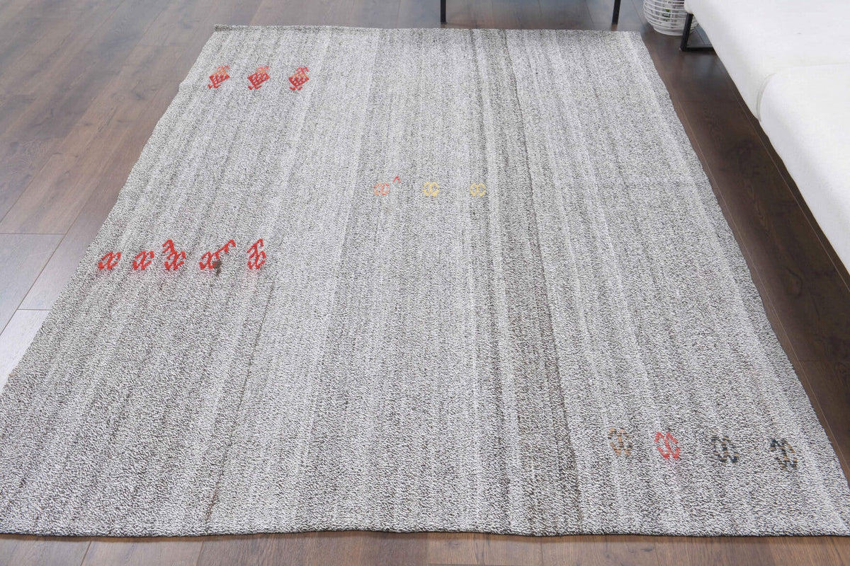 El yapımı vintage halı 163x226 cm i̇kat desenli yün - kenar ve saçak detayı