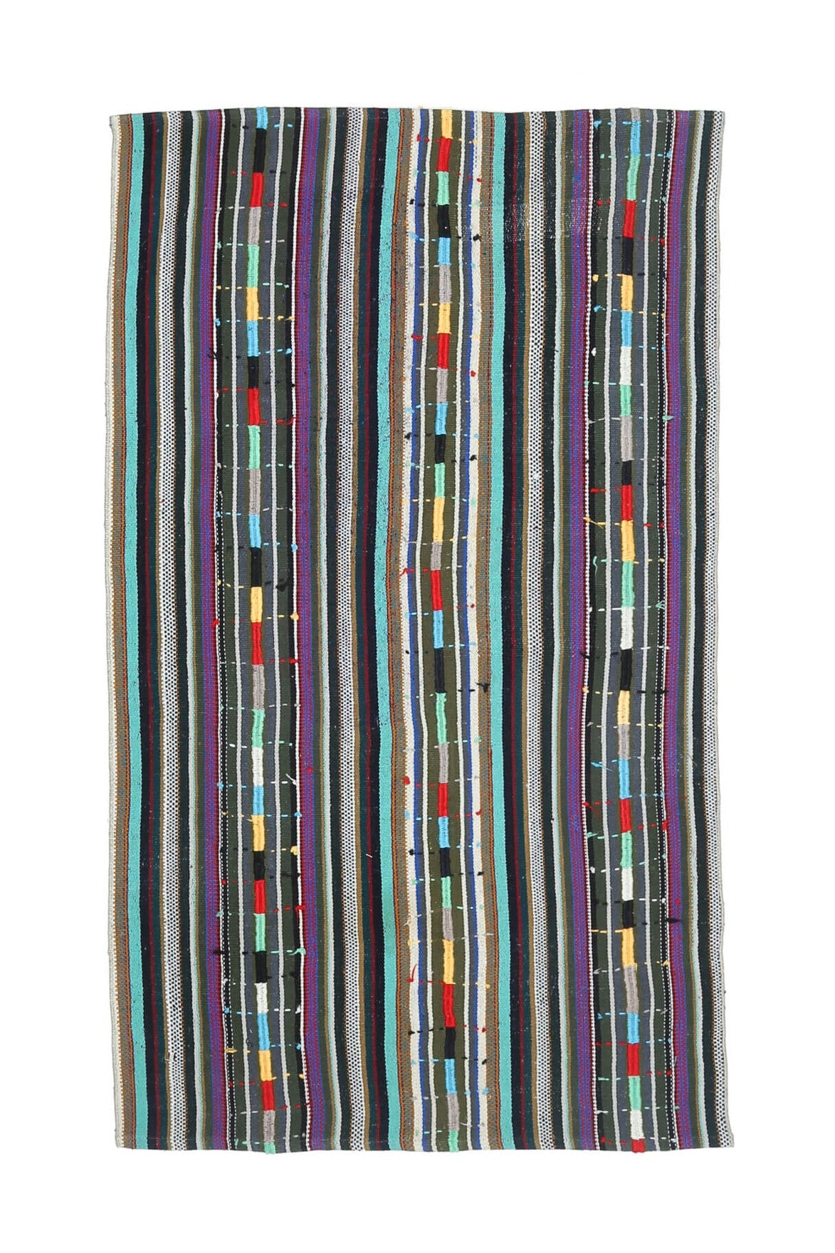 El yapımı vintage halı 132x224 cm çizgili desenli yün