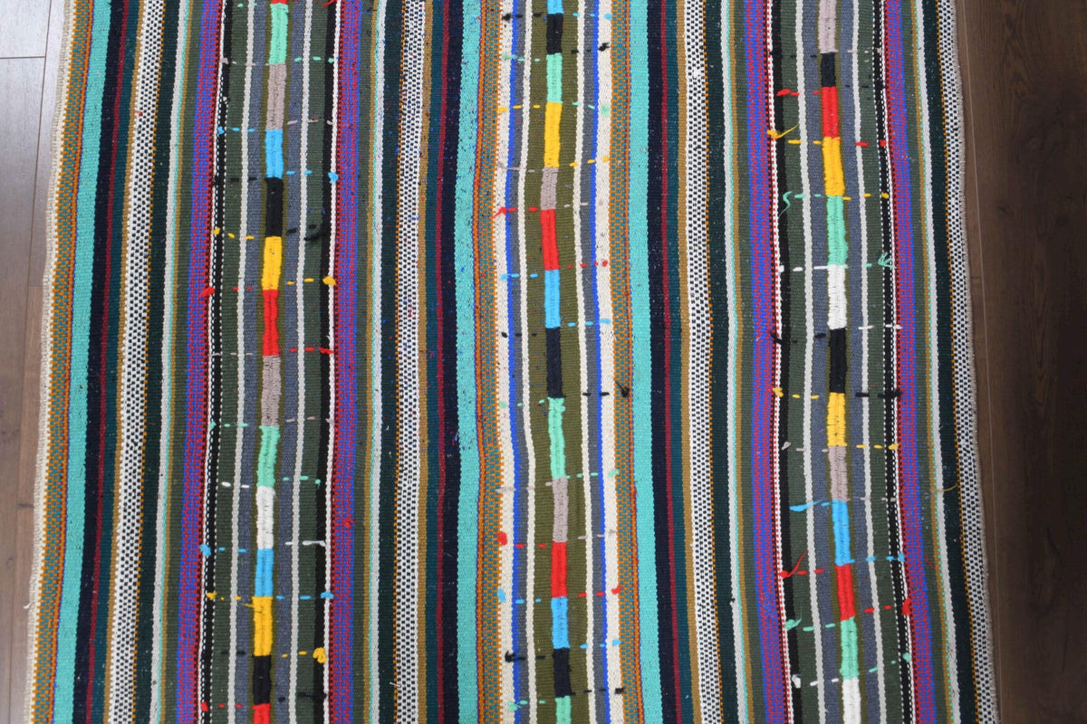 El yapımı vintage halı 132x224 cm çizgili desenli yün - desen detayı