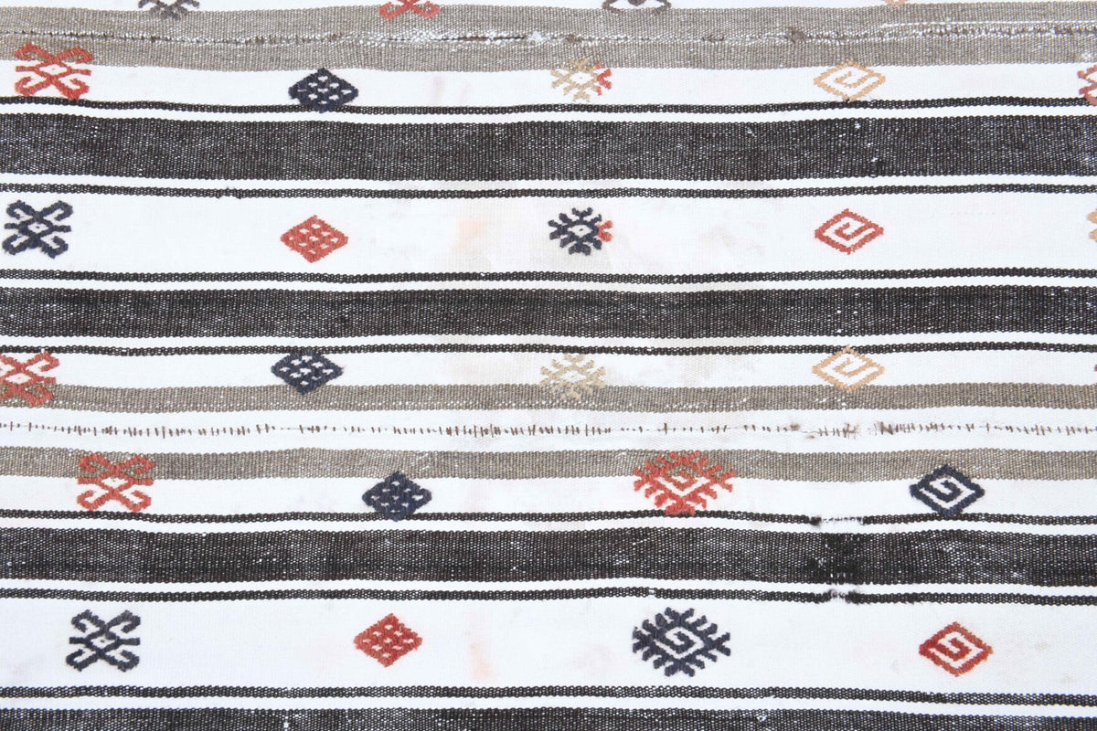 Gri ve beyaz renkli el dokuma vintage kilim, %100 yün dokuma
