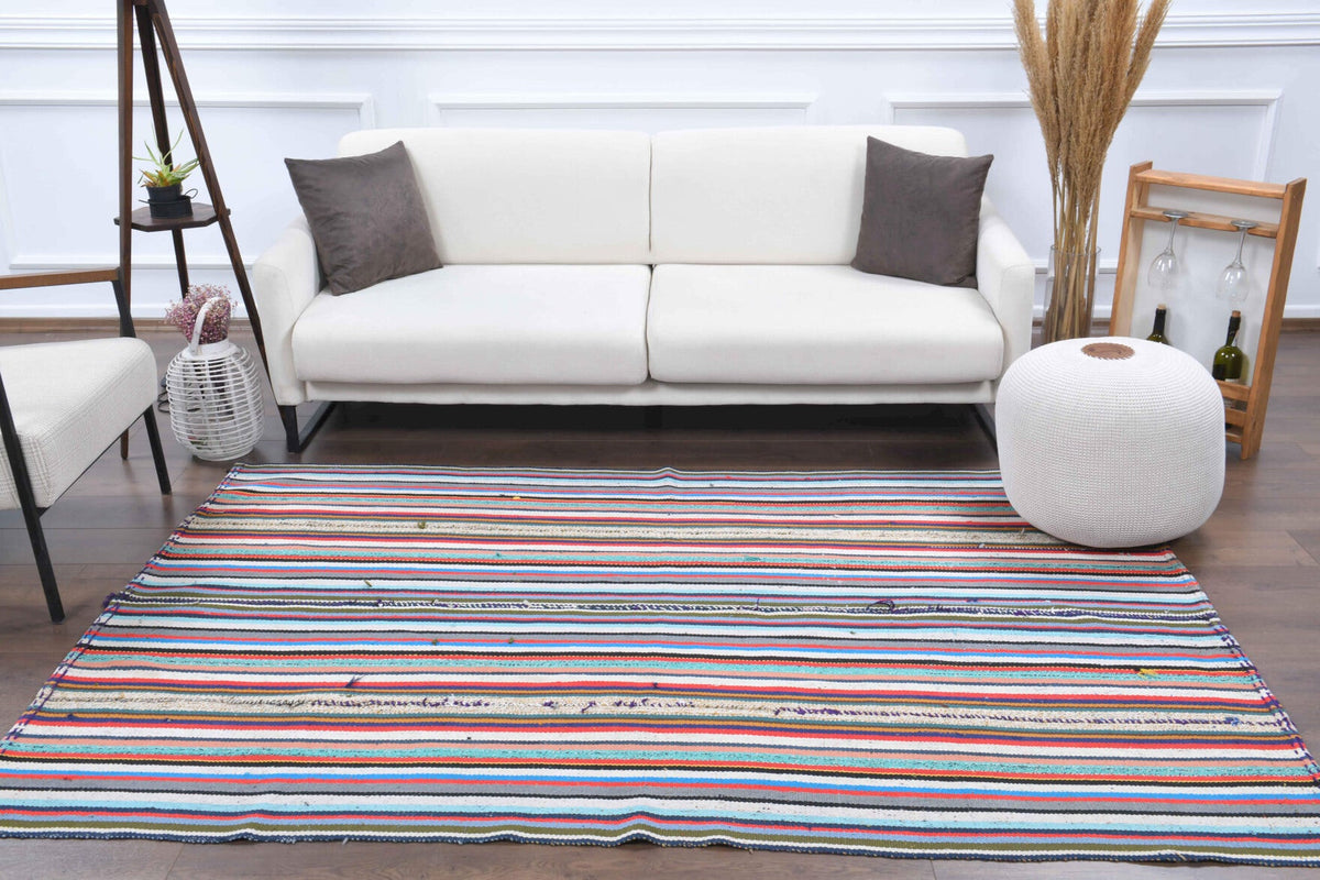 1960'lardan Anadolu kökenli çizgili el dokuma vintage kilim, 155x236 cm