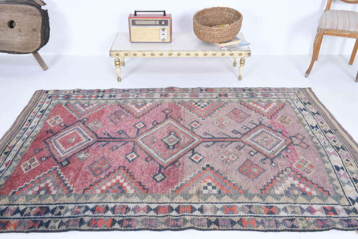 El yapımı vintage halı 132x216 cm geometrik desenli yün - desen detayı