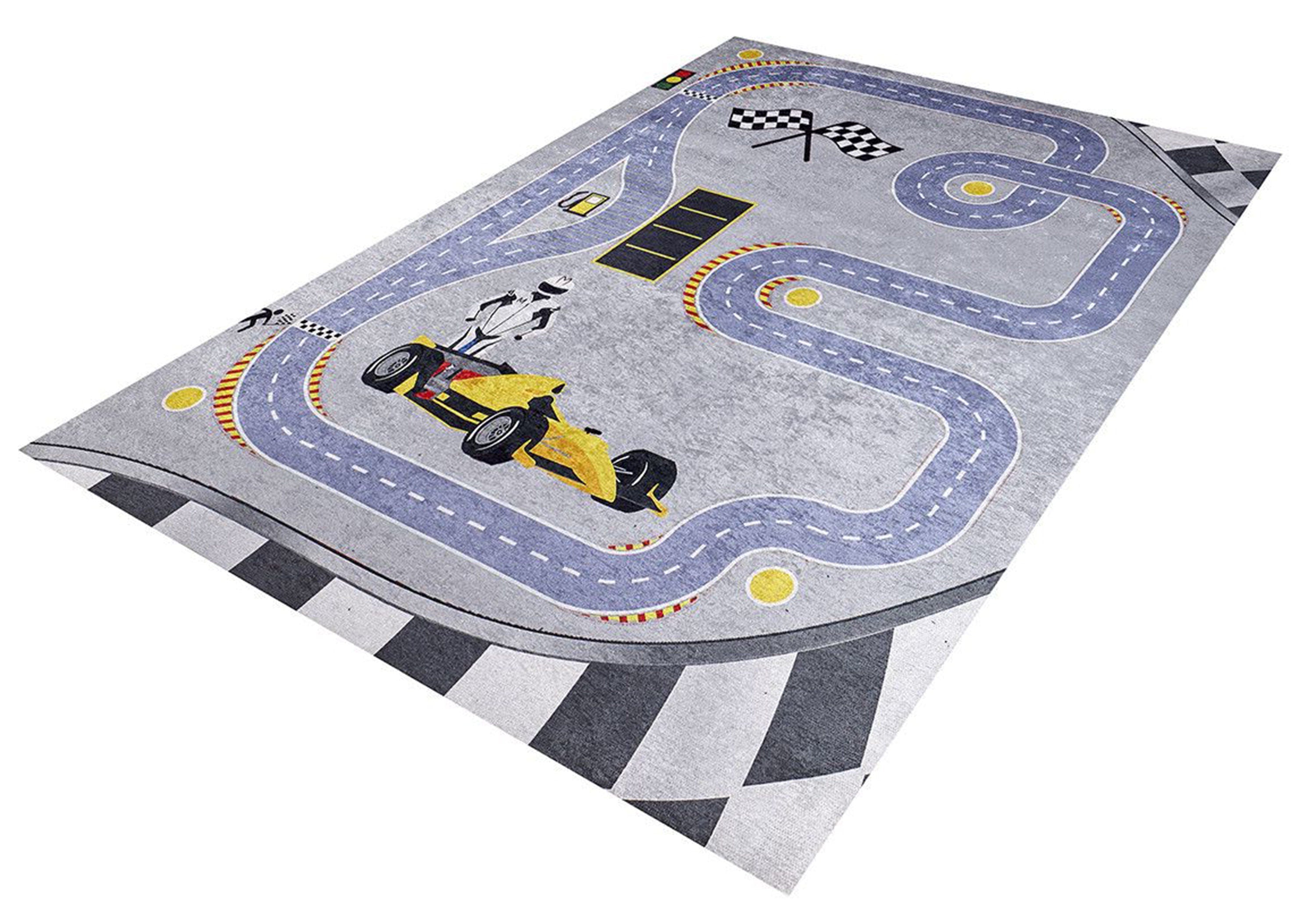 Formula 1 Desenli Gri Çocuk Odası Halısı - Pera Halı