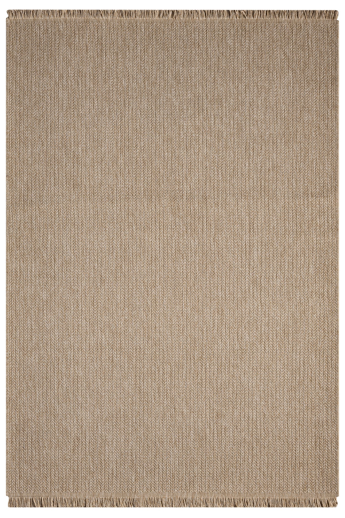 Bej Kahve Hasır Dokulu Modern Saçaklı Halı