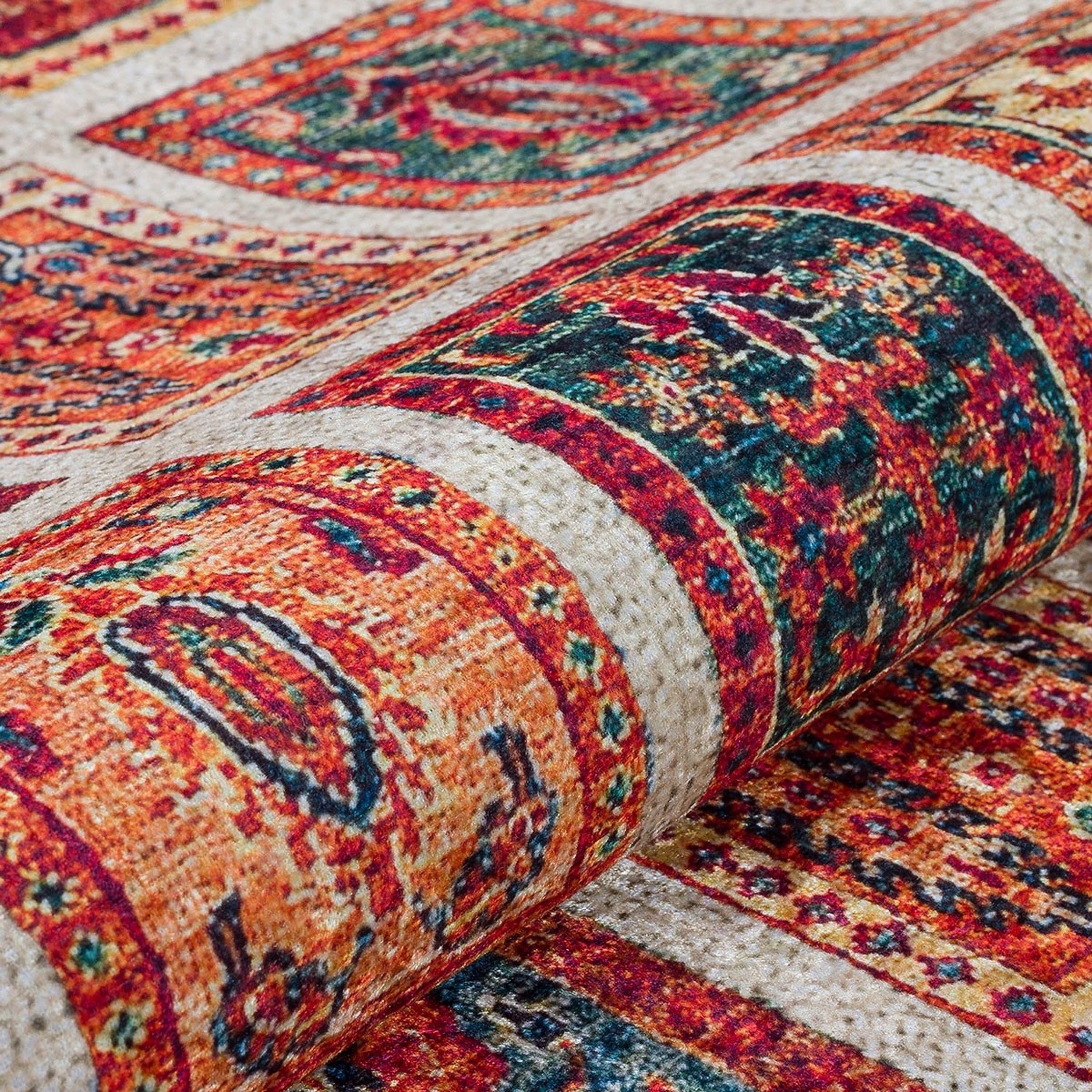 Krem Renkli Patchwork Desenli Vintage Kilim Halı - Pera Halı