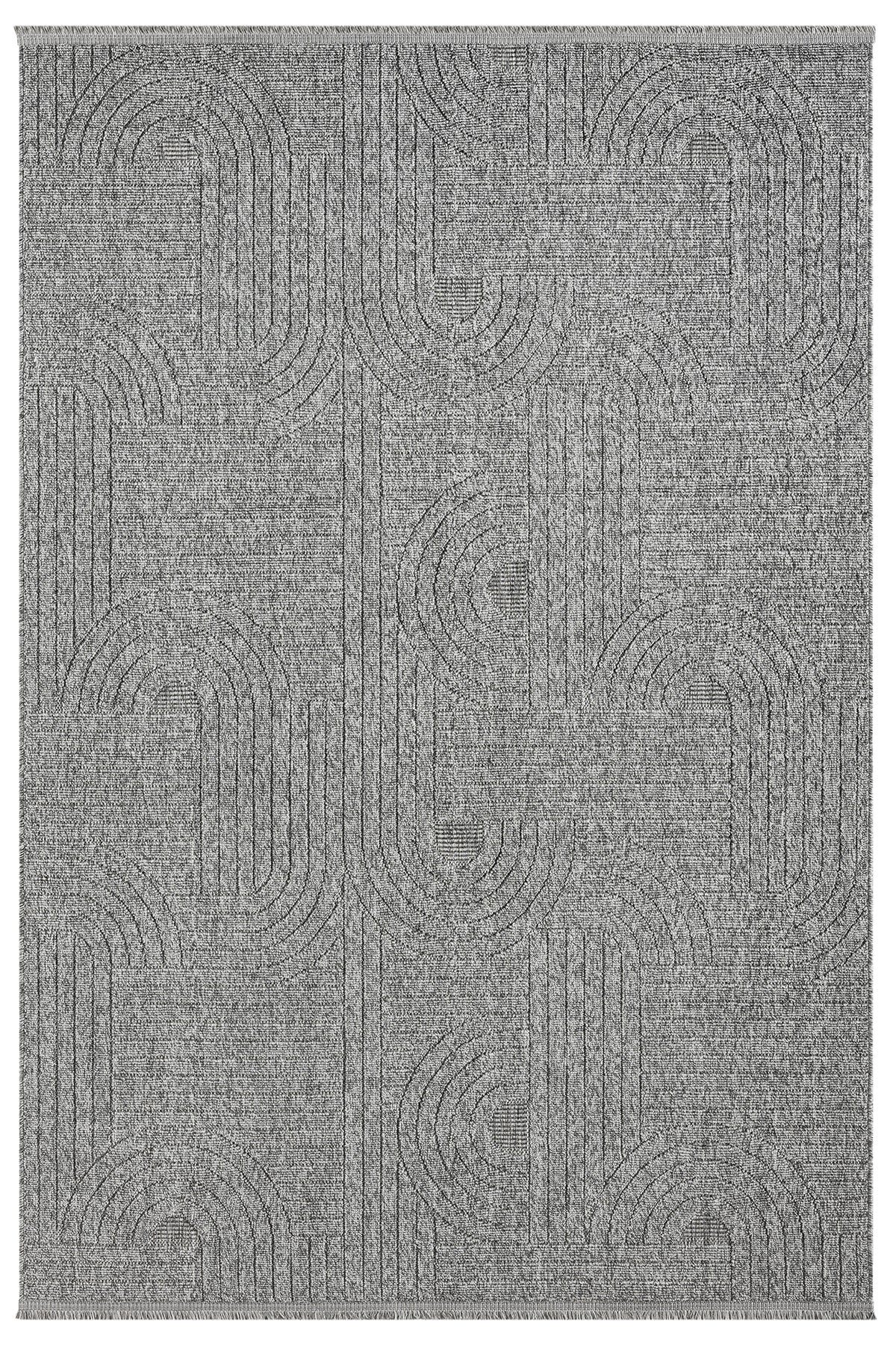 Antrasit Gri Geometrik Desenli Yumuşak Halı