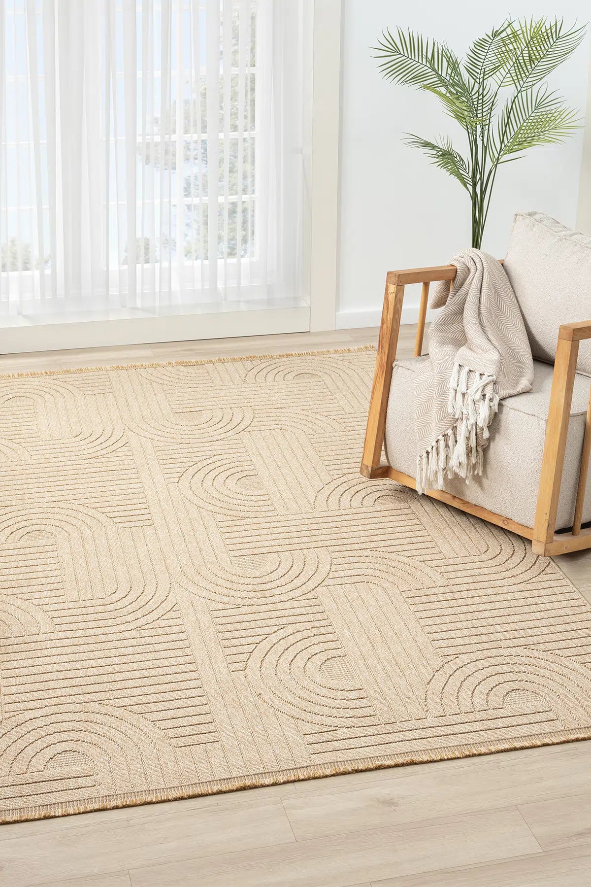Bej Bukle Dokulu Sade Modern Halı 623BL, düz desenli bej halı