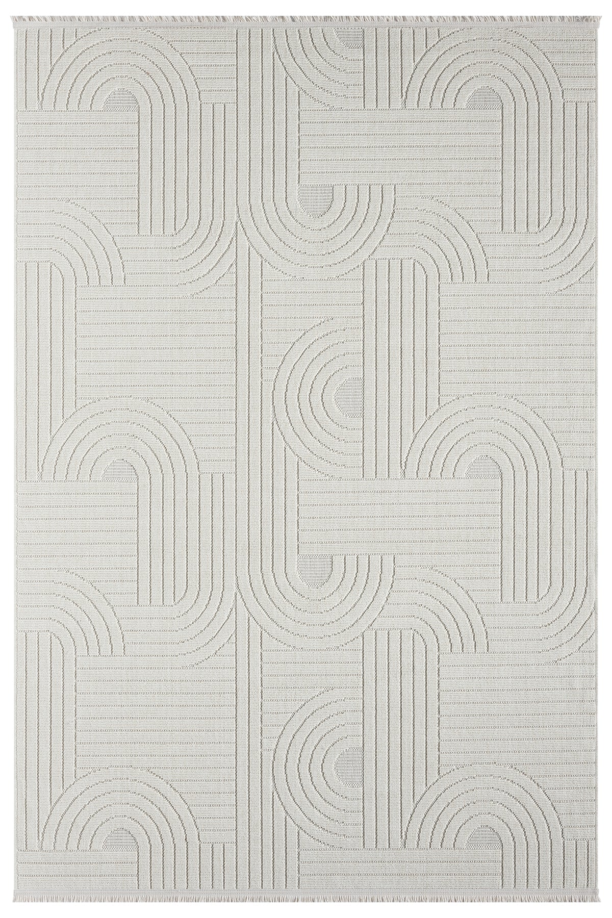 Krem Beyaz Geometrik Desenli Modern Halı