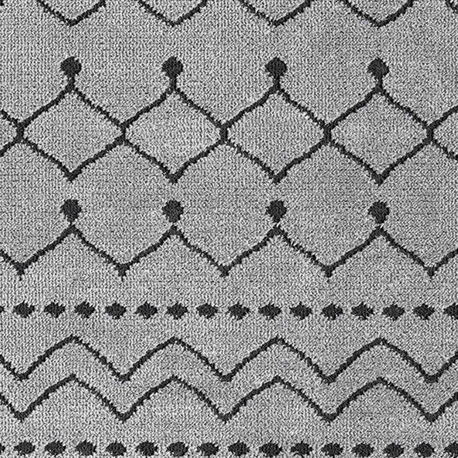 Açık Gri Siyah Etnik Geometrik Saçaklı Halı