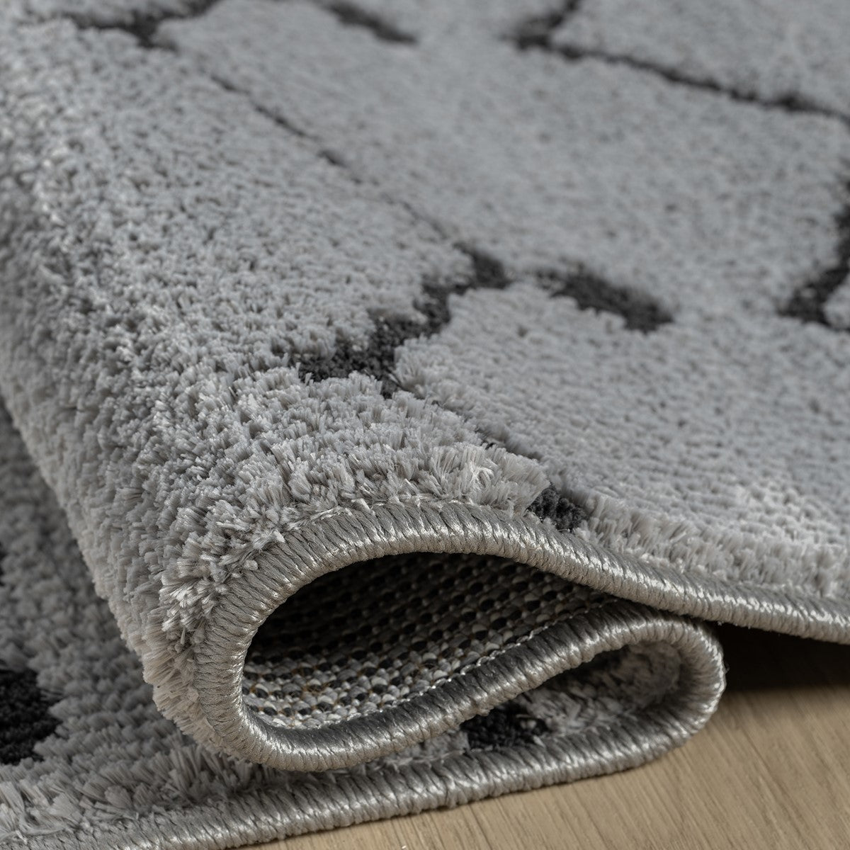 Açık Gri Siyah Etnik Geometrik Saçaklı Halı