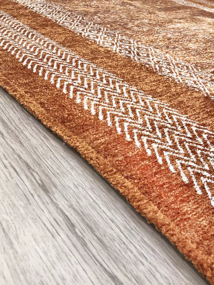 Turuncu ve Krem Çift Bordürlü Modern İskandinav Halı