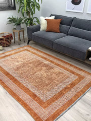 Turuncu ve Krem Çift Bordürlü Modern İskandinav Halı