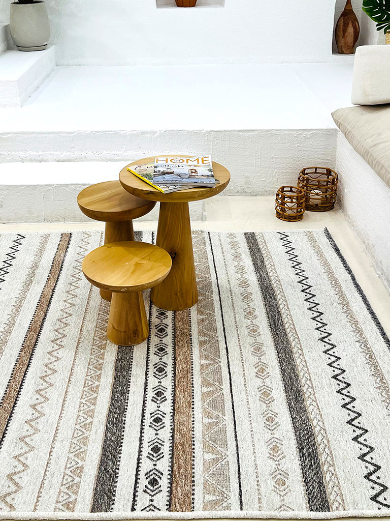 Gri Siyah ve Beyaz Bej Pamuk Polyester Modern İskandinav Yıkanabilir Halı – Antibakteriyel & Antialerjik