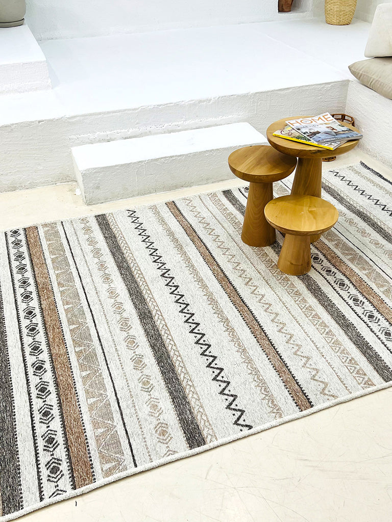 Gri Siyah ve Beyaz Bej Pamuk Polyester Modern İskandinav Yıkanabilir Halı – Antibakteriyel & Antialerjik