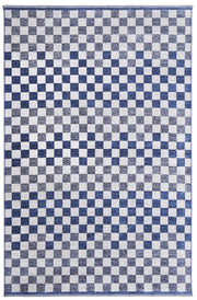 Mavi Beyaz Pamuk Polyester Modern Geometrik Dama Desenli Yıkanabilir Halı