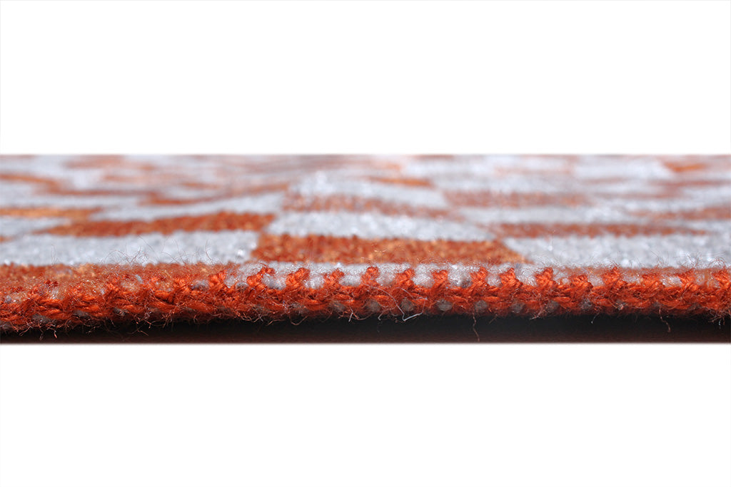 Turuncu Beyaz Pamuk Polyester Modern Geometrik Dama Desenli Yıkanabilir Halı