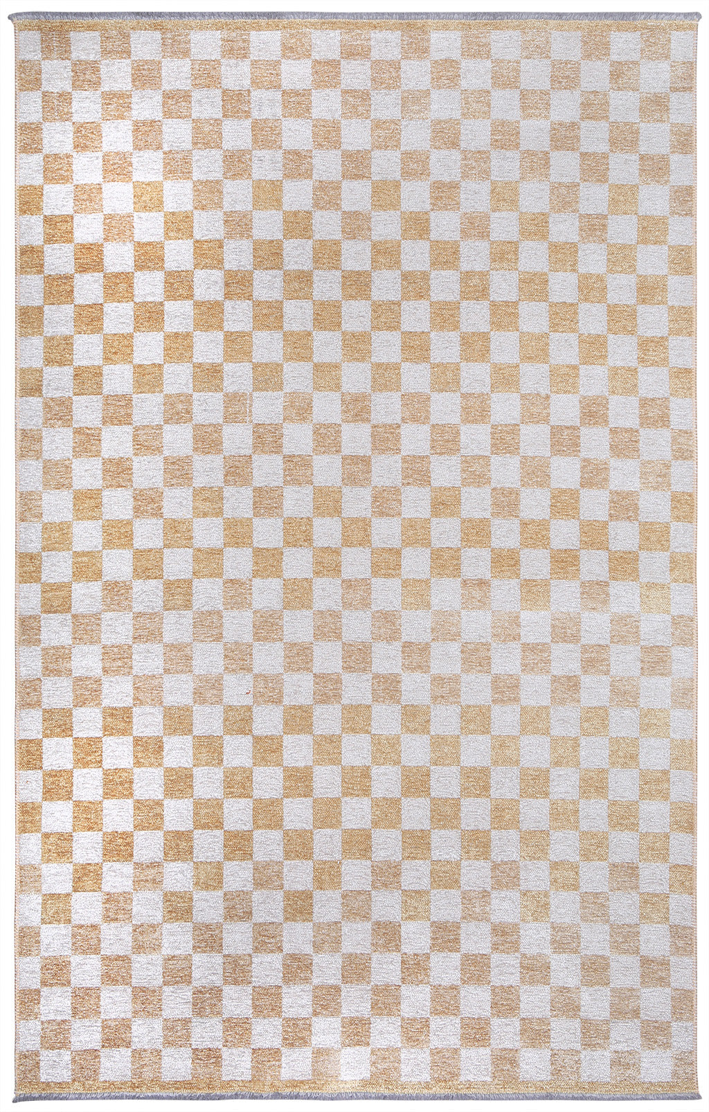 Altın Sarı Pamuk Polyester Modern Geometrik Dama Desenli Yıkanabilir Halı