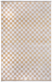 Altın Sarı Pamuk Polyester Modern Geometrik Dama Desenli Yıkanabilir Halı