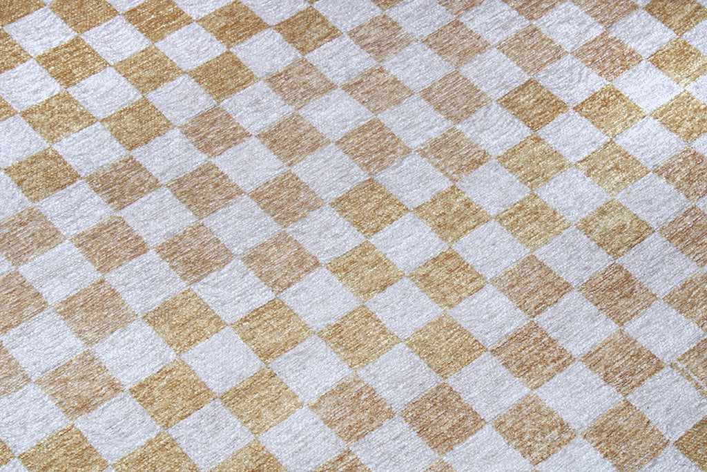 Altın Sarı Pamuk Polyester Modern Geometrik Dama Desenli Yıkanabilir Halı