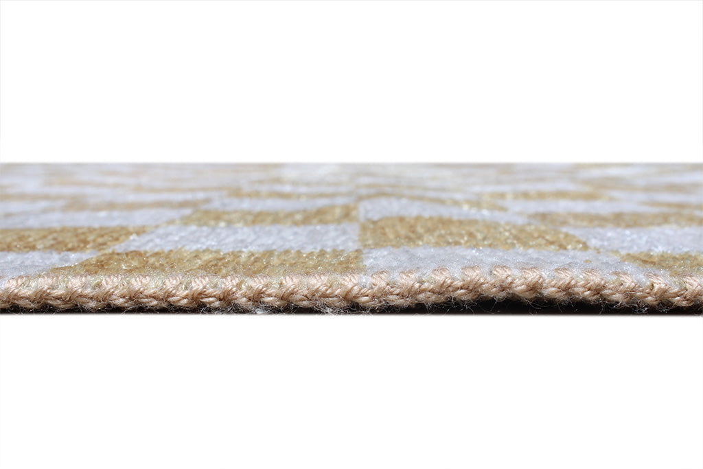 Altın Sarı Pamuk Polyester Modern Geometrik Dama Desenli Yıkanabilir Halı