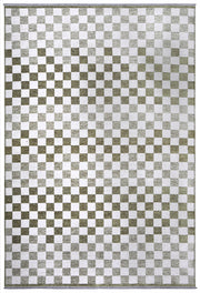 Yeşil Beyaz Pamuk Polyester Modern Geometrik Dama Desenli Yıkanabilir Halı