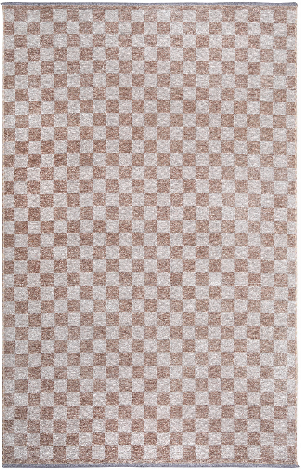 Bej Beyaz Pamuk Polyester Modern Geometrik Dama Desenli Yıkanabilir Halı