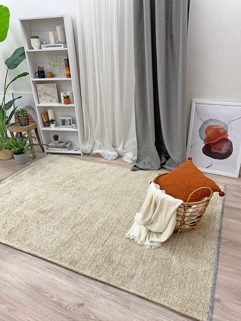 Bej Pamuk Polyester Modern Düz Yıkanabilir Antibakteriyel Halı