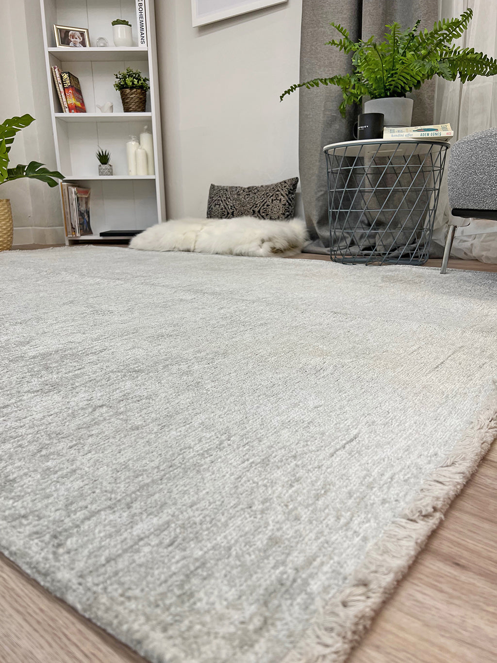 Gümüş Pamuk Polyester Modern Düz Yıkanabilir Antibakteriyel Halı