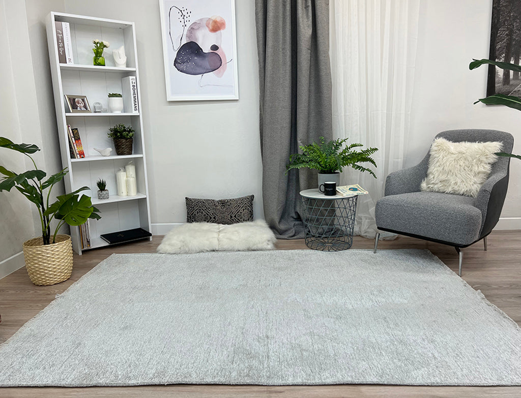 Gümüş Pamuk Polyester Modern Düz Yıkanabilir Antibakteriyel Halı