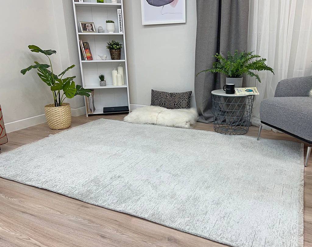 Gümüş Pamuk Polyester Modern Düz Yıkanabilir Antibakteriyel Halı