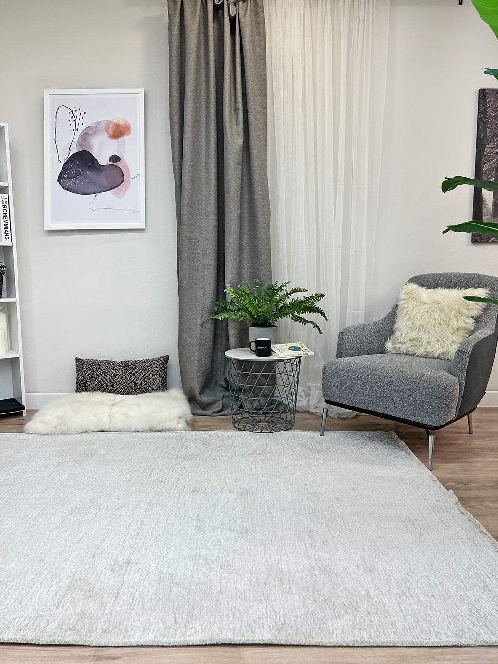 Gümüş Pamuk Polyester Modern Düz Yıkanabilir Antibakteriyel Halı