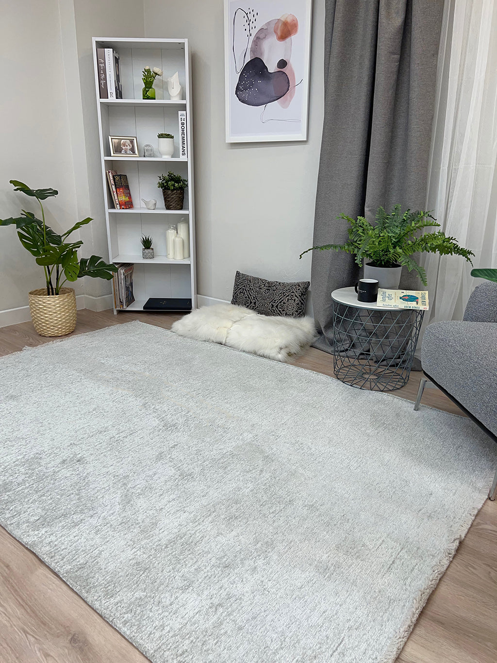 Gümüş Pamuk Polyester Modern Düz Yıkanabilir Antibakteriyel Halı