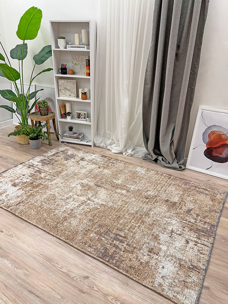 Beyaz Bej Pamuk Polyester Çift Taraflı Modern Yıkanabilir Antibakteriyel Halı