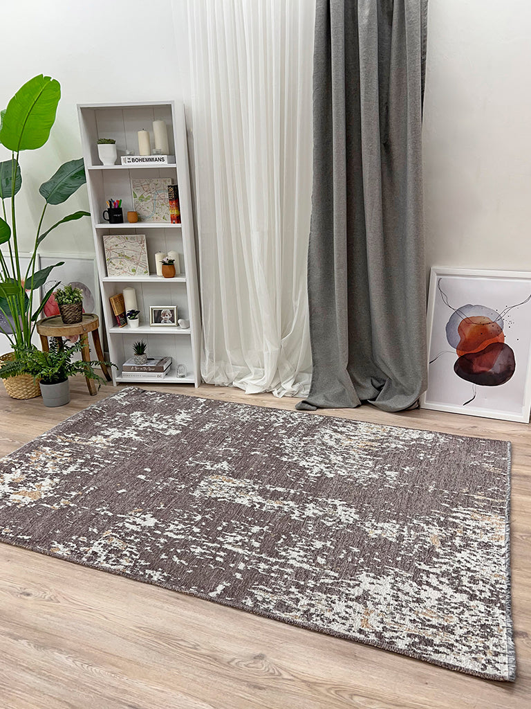 Beyaz Bej Pamuk Polyester Çift Taraflı Modern Yıkanabilir Antibakteriyel Halı