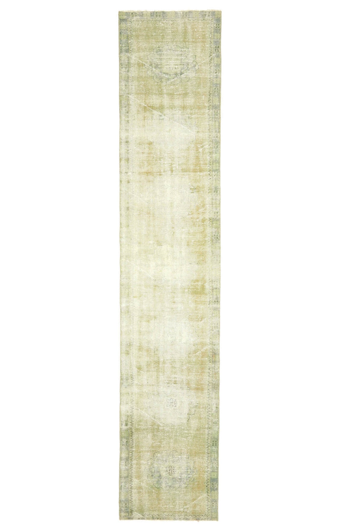 65x350 cm bej soyut desenli el dokuma vintage yolluk – üstten tam görünüm