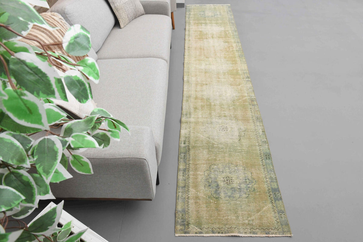 El yapımı vintage yolluk 64x351 cm soyut desenli yün - detay görünümü