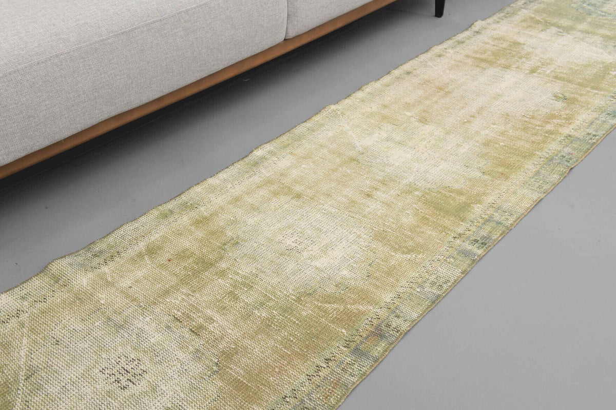 El yapımı vintage yolluk 64x351 cm soyut desenli yün - yakın çekim doku detayı