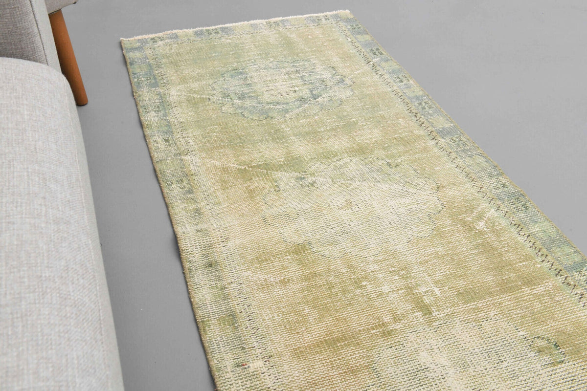 Vintage yolluk 65x350 cm – bej soyut desenli, el dokuma