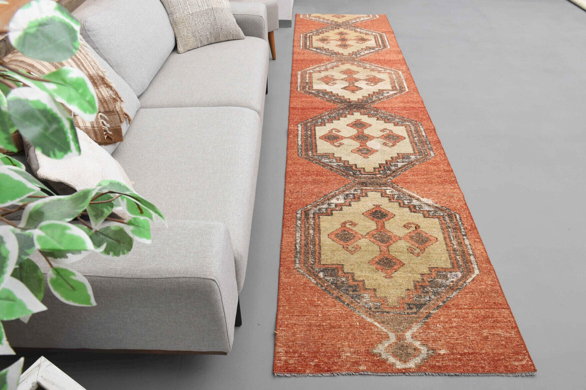 El yapımı vintage yolluk 91x361 cm tribal desenli yün - detay görünümü