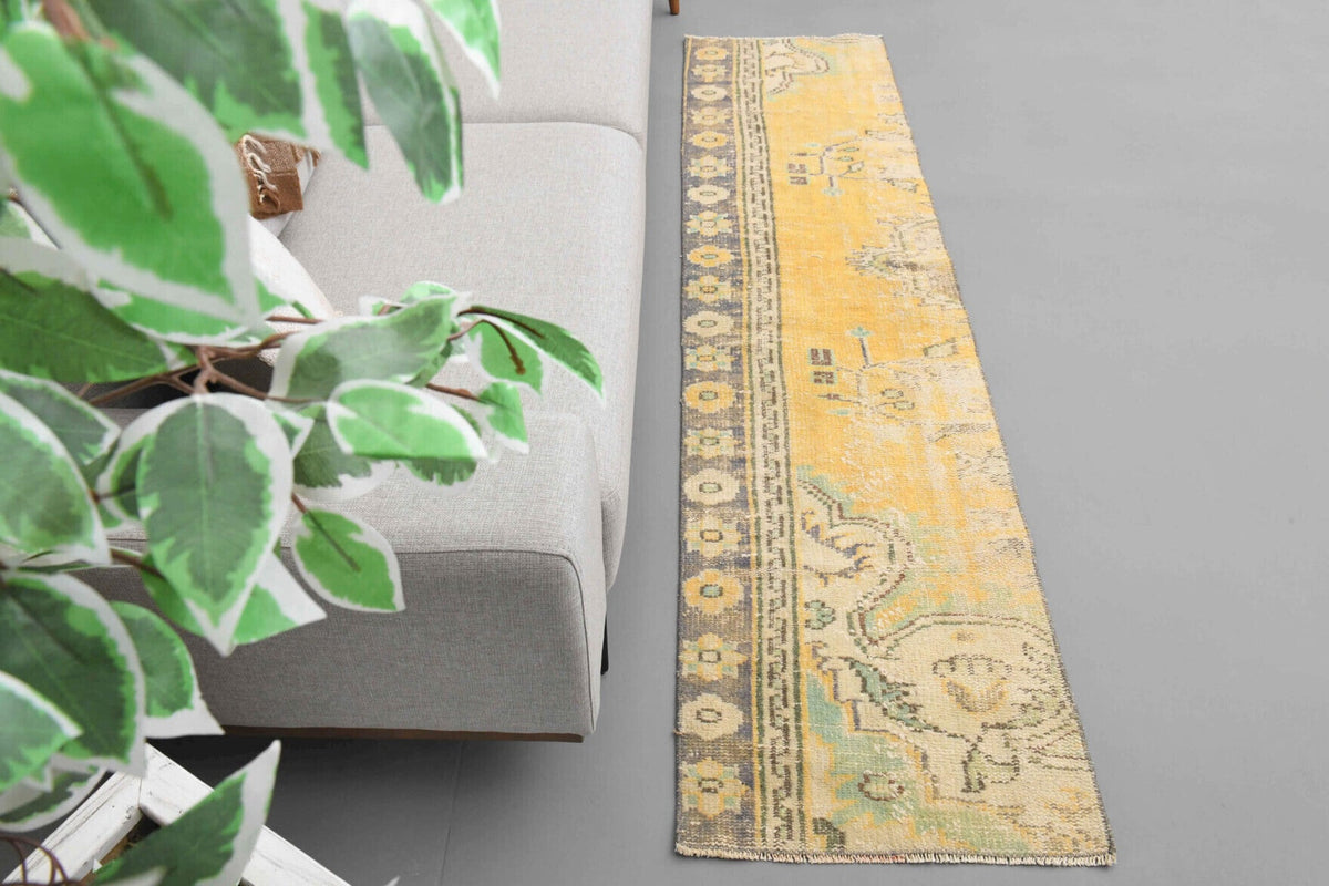 El yapımı vintage yolluk 58x241 cm oryantal desenli yün - detay görünümü