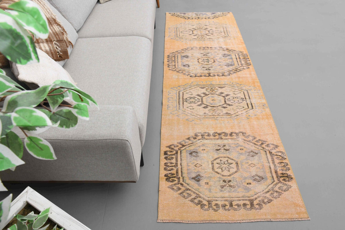 El yapımı vintage yolluk 86x257 cm oryantal desenli yün - detay görünümü