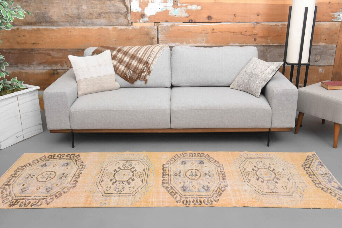 El yapımı vintage yolluk 86x257 cm oryantal desenli yün - yakın çekim doku detayı