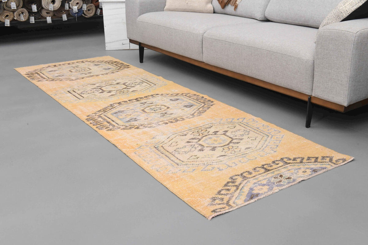 El yapımı vintage yolluk 86x257 cm oryantal desenli yün - kenar ve saçak detayı