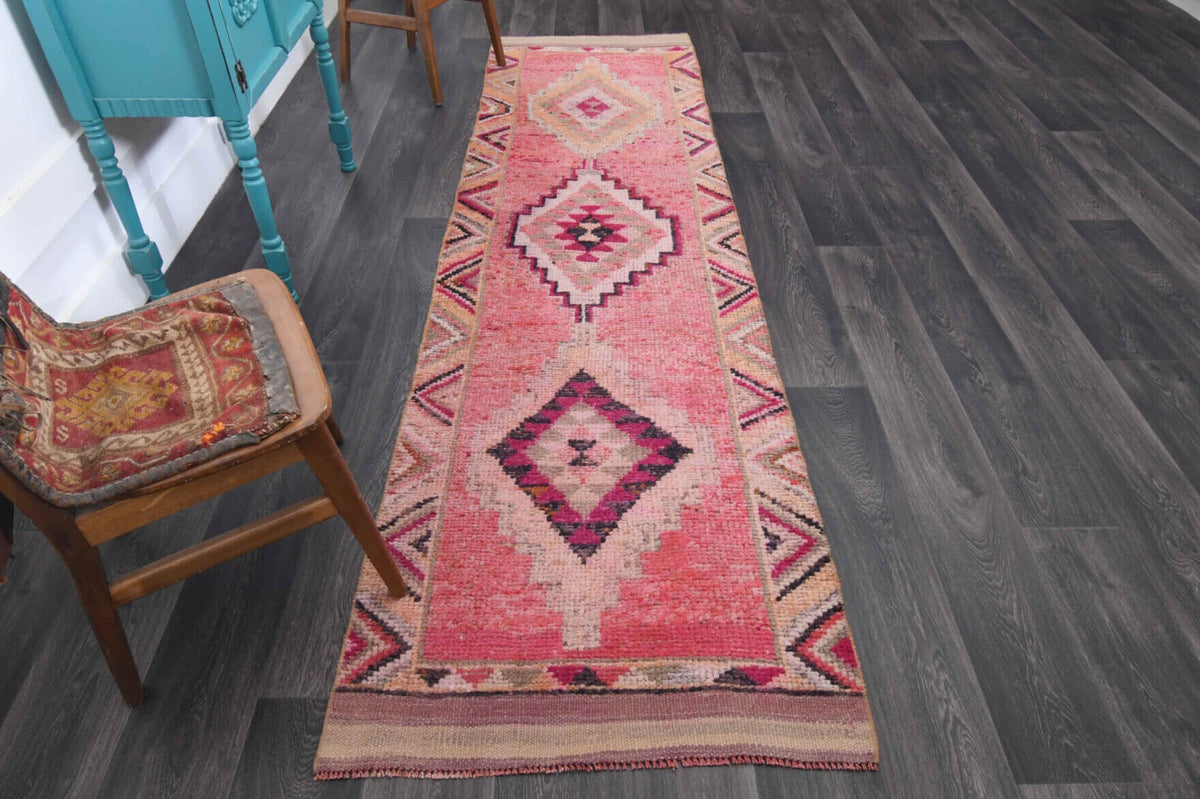 El yapımı vintage yolluk 89x315 cm oryantal desenli yün - detay görünümü